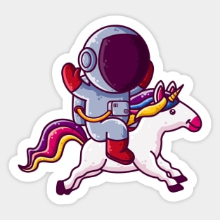 Cute Astronaut Riding Unicorn Cartoon Sticker